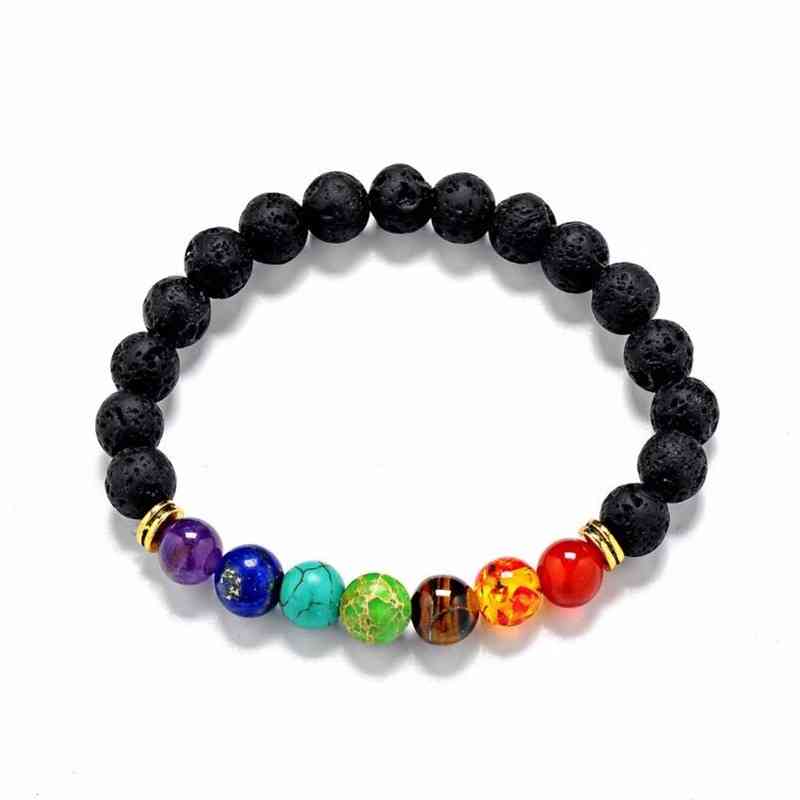 Bracelet 7 chakras en pierre de lave. Bijou Yoga / Méditation.