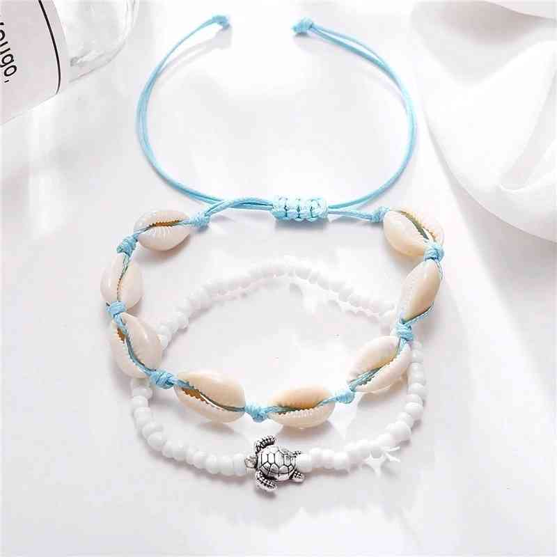 Chaîne de cheville, bracelet de cheville Cauris et tortue de mer