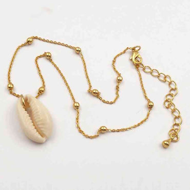 Ensemble de 3 colliers coquillages cauris naturel et or