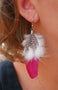 Boucles D'oreilles Plume apache rose fuschia Artisanat Amérindien