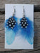 Boucles d'oreilles country en plumes véritables bleu turquoise