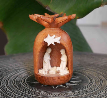 Crèche de Noël 5 santons forme Baobab en palissande