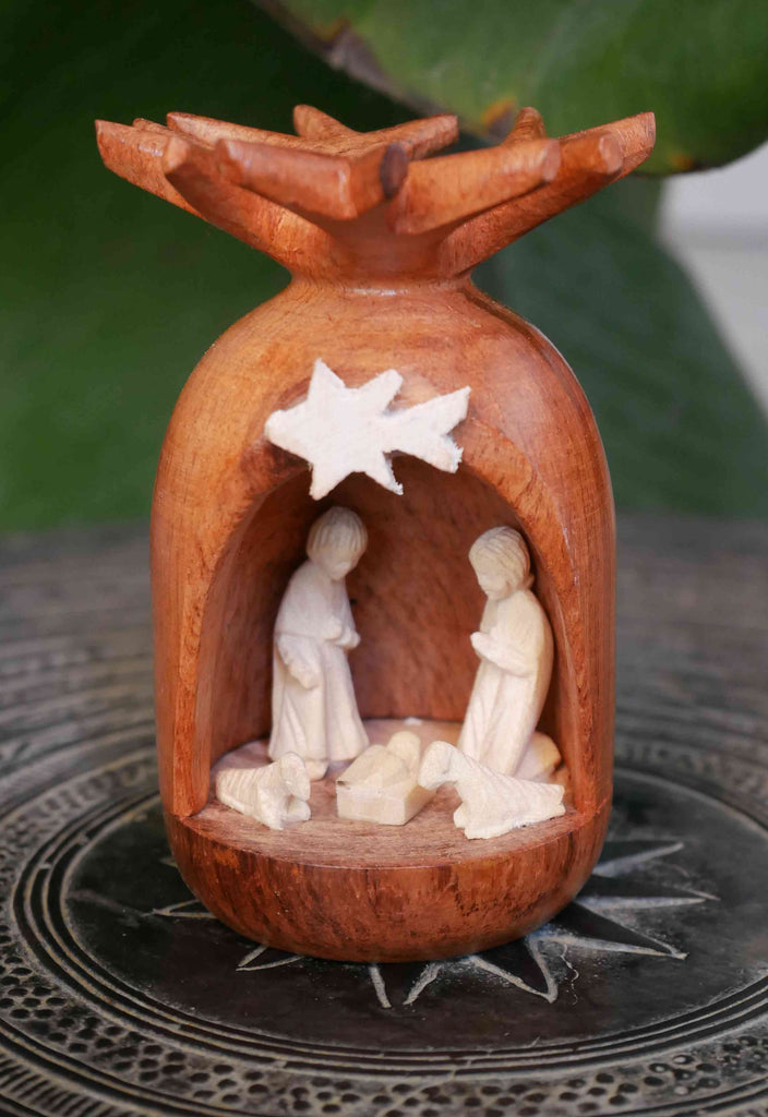 Crèche de Noël 5 santons forme Baobab en palissande