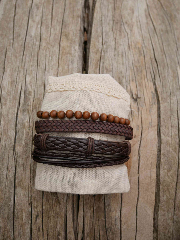 Lot De 4 Bracelets En Cuir Tressé Style Bohème - Motif Arbre De Vie - Taille Réglable Pour Homme Et Femme - Noir Et Marron - 7