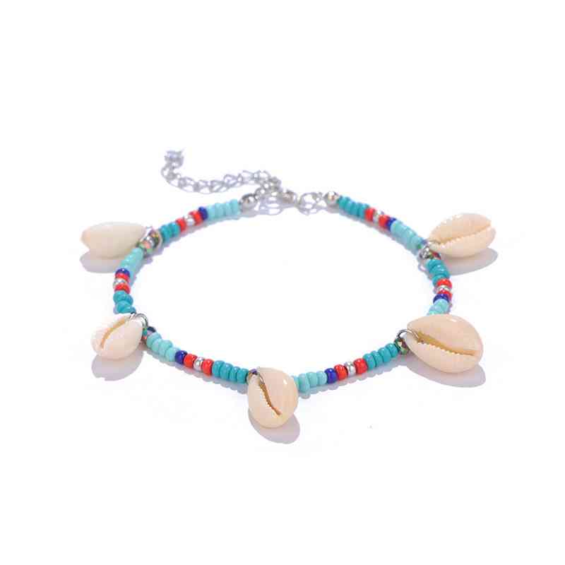 Chaîne de cheville Bohème en  Coquillage Cauris et perles multicolores