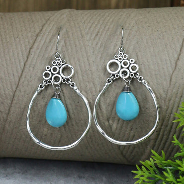 Boucles d'oreilles "Amâ" en argent Tibétain et Howlite Turquoise
