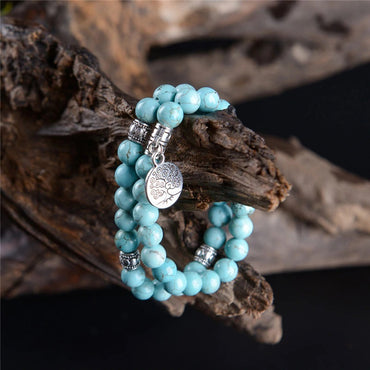 Lot de 2 Bracelets en Howlite bleue + breloque "arbre de vie"
