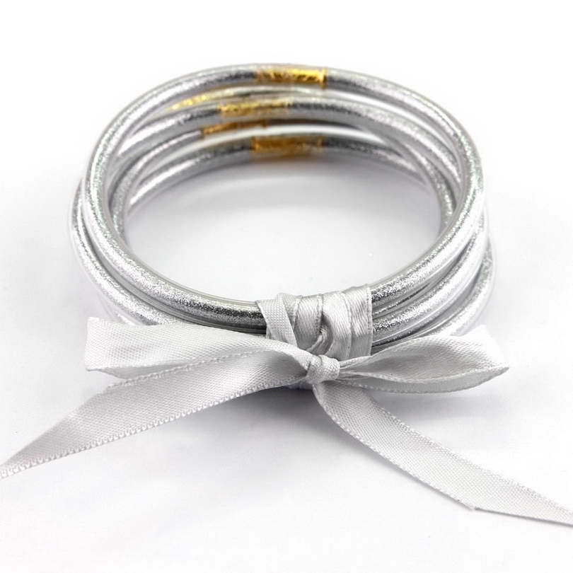 Bracelets Bangles argent porte bonheur Bouddhistes - 5 pièces