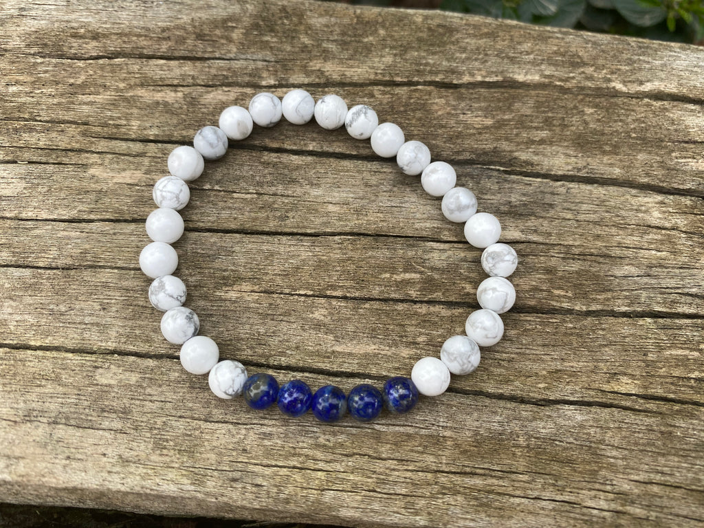 Bracelet élastique Lithothérapie en Howlite naturelle et Lapis Lazuli