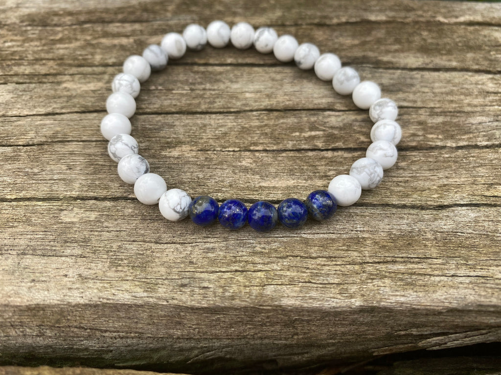 Bracelet élastique Lithothérapie en Howlite naturelle et Lapis Lazuli