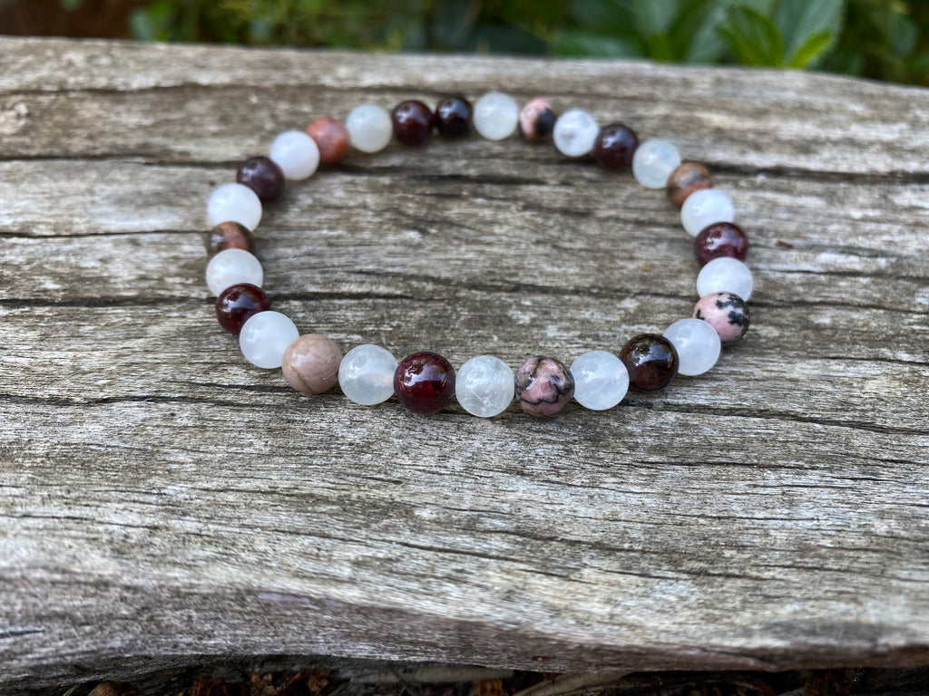 Bracelet enfant Rhodonite en pierre naturelle perle 6mm décor et