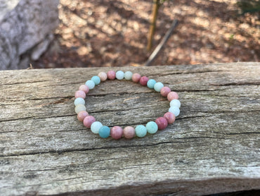 Bracelet élastique de Lithothérapie en Amazonite et Rhodochrosite