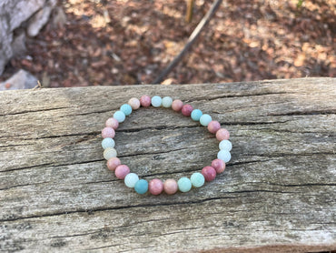 Bracelet élastique de Lithothérapie en Amazonite et Rhodochrosite