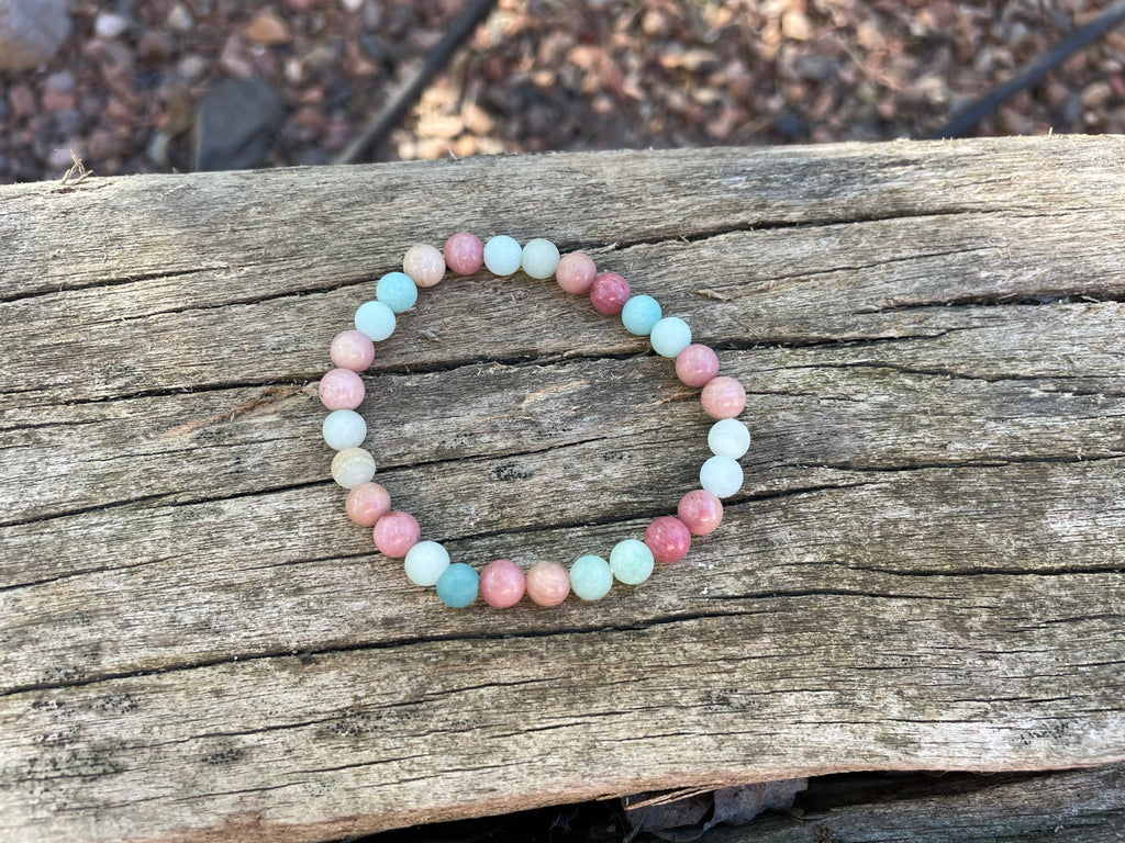 Bracelet élastique de Lithothérapie en Amazonite et Rhodochrosite