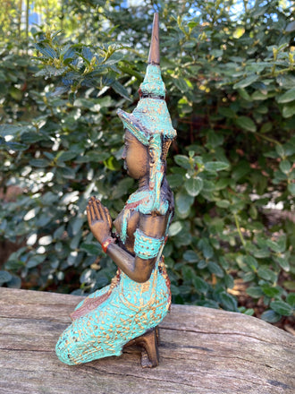 Statuette danseuse Thaï en costume traditionnel en bronze