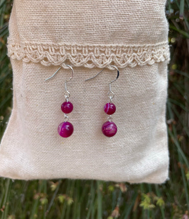 Boucles d'oreilles pendantes à 2 boules en Agate Rose naturelle