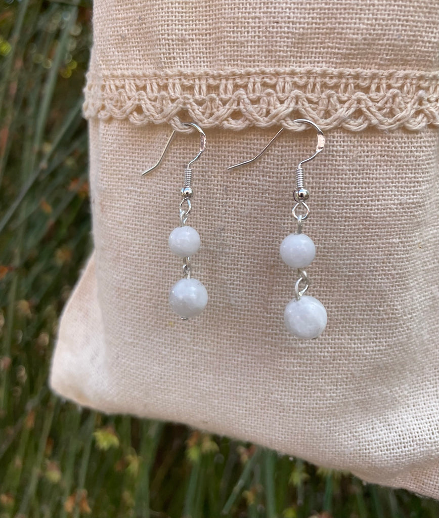 Boucles d'oreilles pendantes à 2 boules en Pierre de Lune naturelle