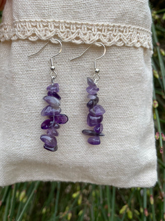 Boucles d'oreilles pendantes en Améthyste, perles forme chips