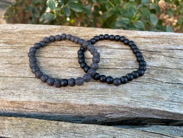 Bracelets de distance / couples - Pierre de lave et Agate noire 6 mm