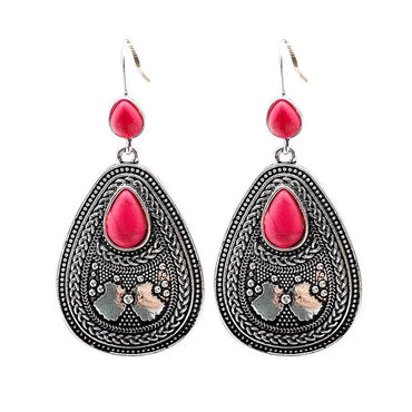 Boucles d'oreilles Indiennes en Jaspe rouge et métal argenté