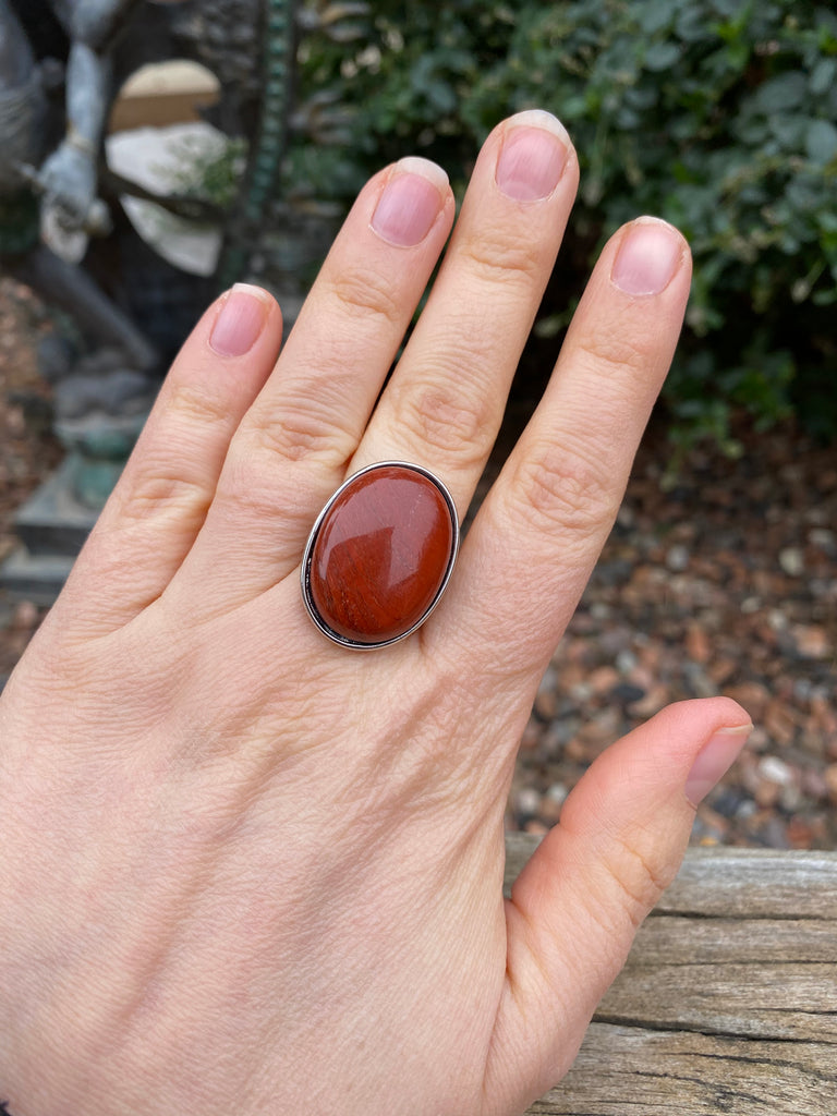 Bague Pierre Rouge Bague Réglable Pierre Ovale En Jaspe Rouge D'Inde