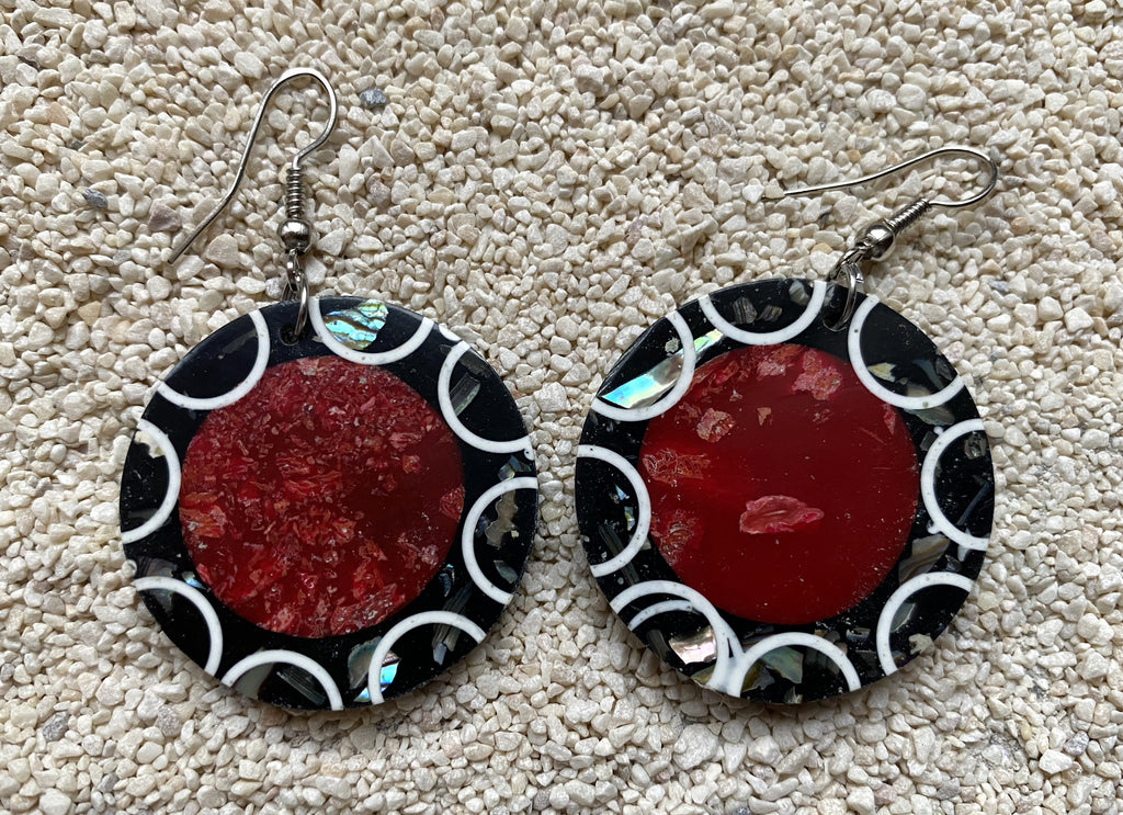 Boucles d'oreilles en nacre abalone et corail rouge