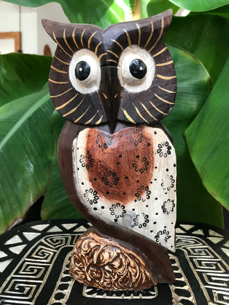 Chouette hibou en bois peint 20,5 cm Ketug