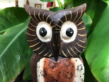 Chouette hibou en bois peint 20,5 cm Ketug