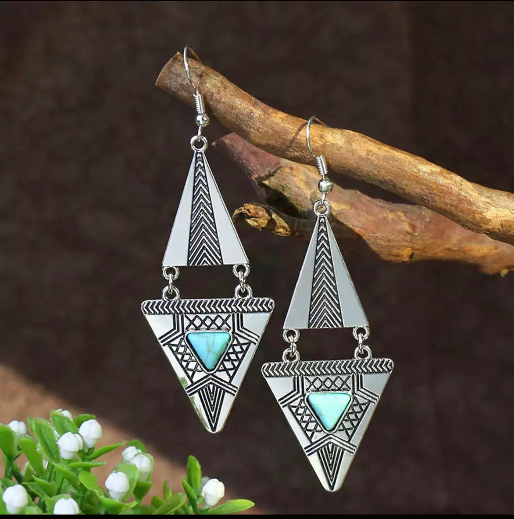 Boucles d'oreilles "Panî" en Turquoise et Argent Tibétain