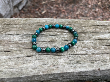Bracelet de lithothérapie en Malachite, Hématite et Apatite 6mm