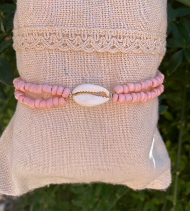 Chaîne de cheville avec coquillage Cauri et perles rocaille