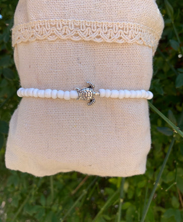 Chaîne de cheville en perles rocaille et tortue de mer