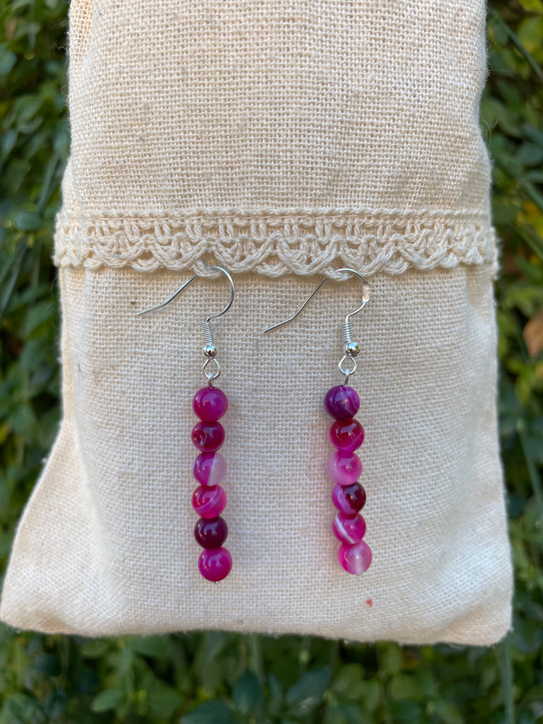 Boucles d'oreilles pendantes en Agate Rose - Crochets en argent 925