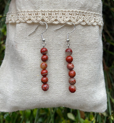 Boucles d'oreilles pendantes en Jaspe Bréchique - Crochets en argent 925