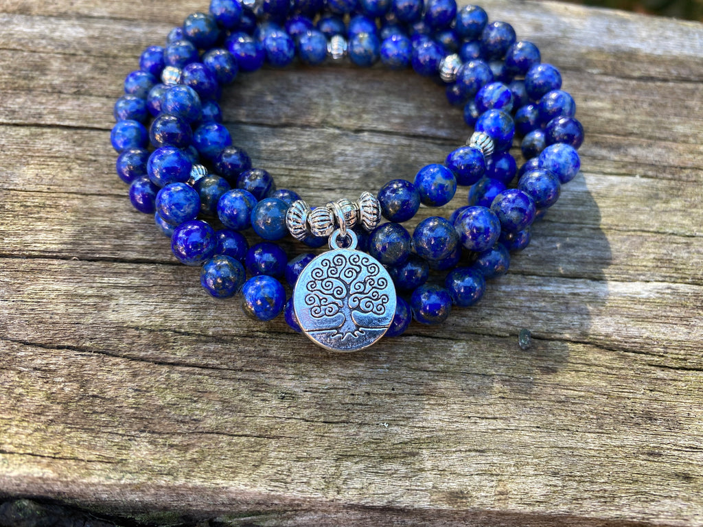 Bracelet Mala tibétain en Lapis Lazuli et breloque arbre de vie