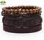 Ensemble de 4 bracelets tendance pour homme en cuir et bois