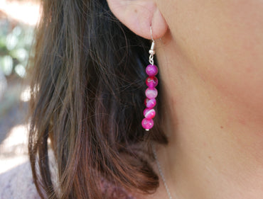 Boucles d'oreilles pendantes en Agate Rose - Crochets en argent 925