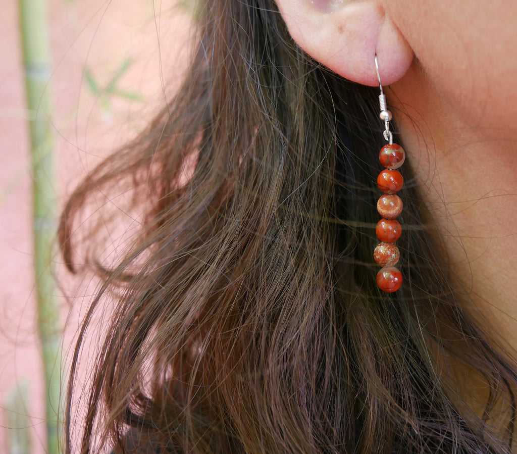Boucles d'oreilles pendantes en Jaspe Bréchique - Crochets en argent 925