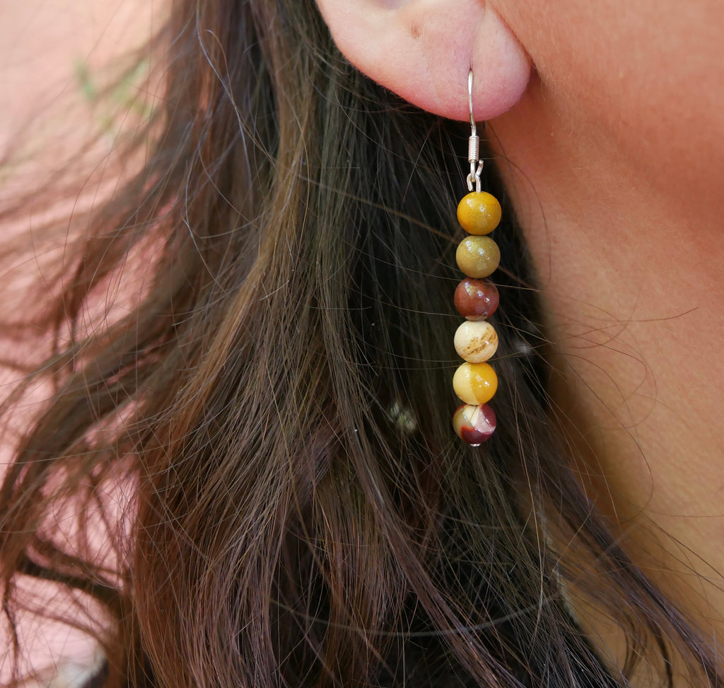 Boucles d'oreilles pendantes en Jaspe Mokaïte ou Mookaite - Crochets en argent 925