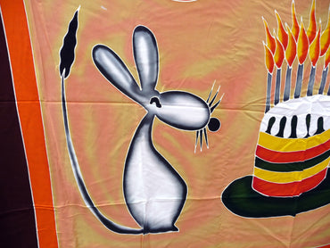 Tenture murale en batik - Textile déco ou Paréo de Plage - Le Chat et la Souris