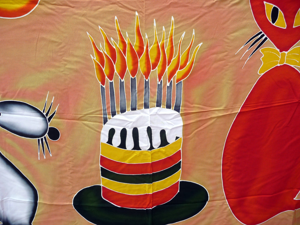 Tenture murale en batik - Textile déco ou Paréo de Plage - Le Chat et la Souris