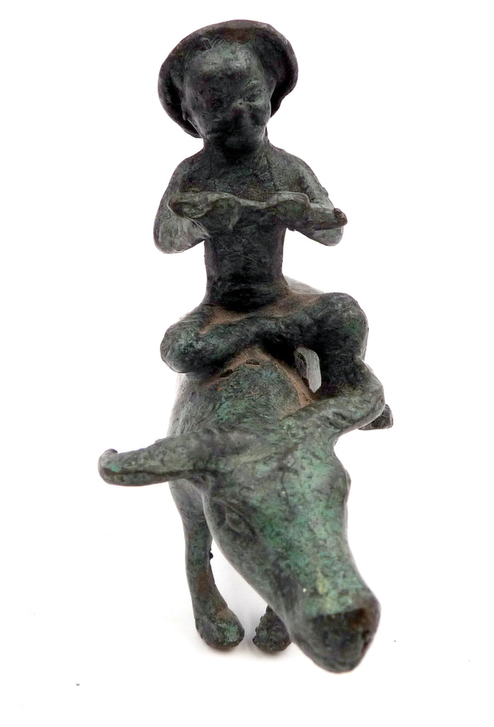 Statuette Sculpture Asiatique Fermier sur un Buffle en bronze - Art Vietnam