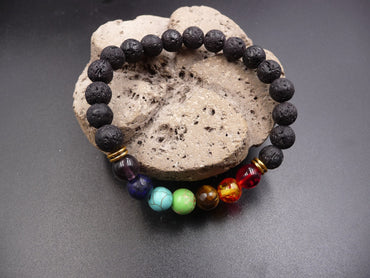Bracelet 7 chakras en pierre de lave