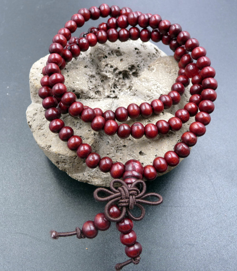 Bracelet Collier Tibétain Mala perles en bois de santal pourpre