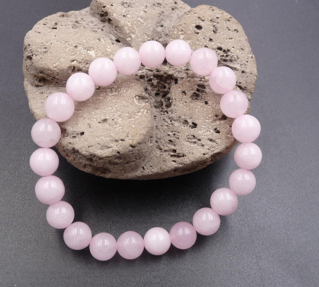 Bracelet en Quartz Rose 8 mm - Paix et Amour