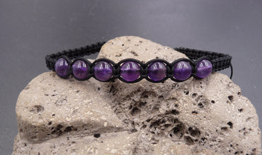 Bracelet Shamballa en Améthyste. Bijou Tibétain. Anti-stress et apaisant.