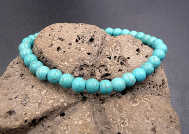 Bracelet Lithothérapie en Turquoise (Howlite bleue) - boules 6 mm