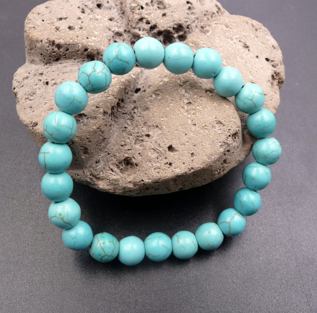 Bracelet Lithothérapie en Turquoise (Howlite bleue) - boules 8 mm