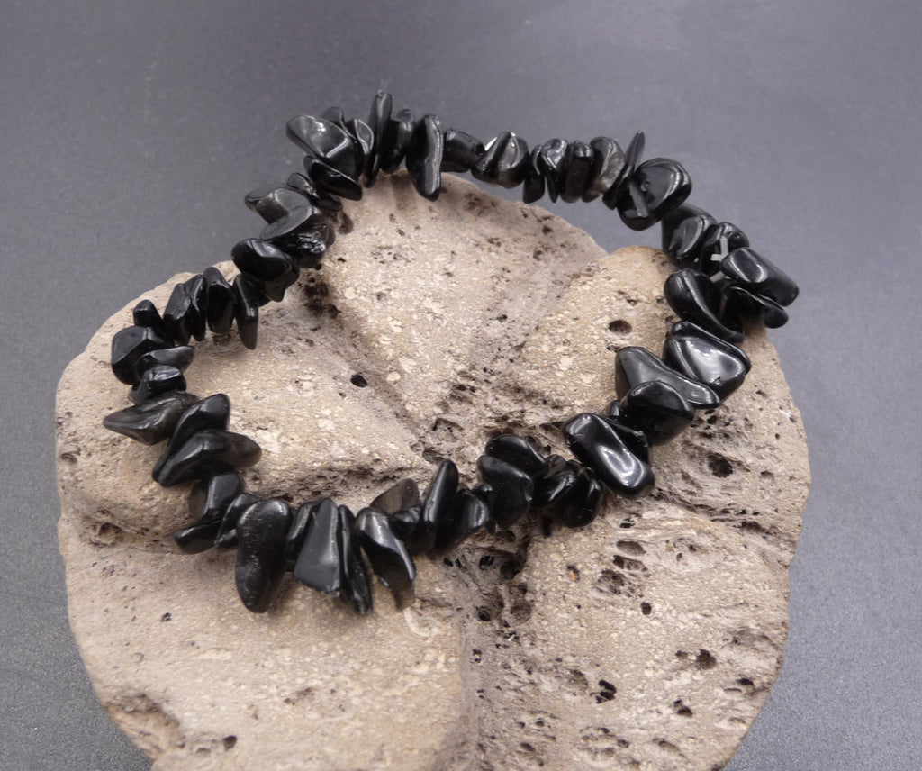 Bracelet chips de pierre en Onyx Agate Noire - Clairvoyance et Protection