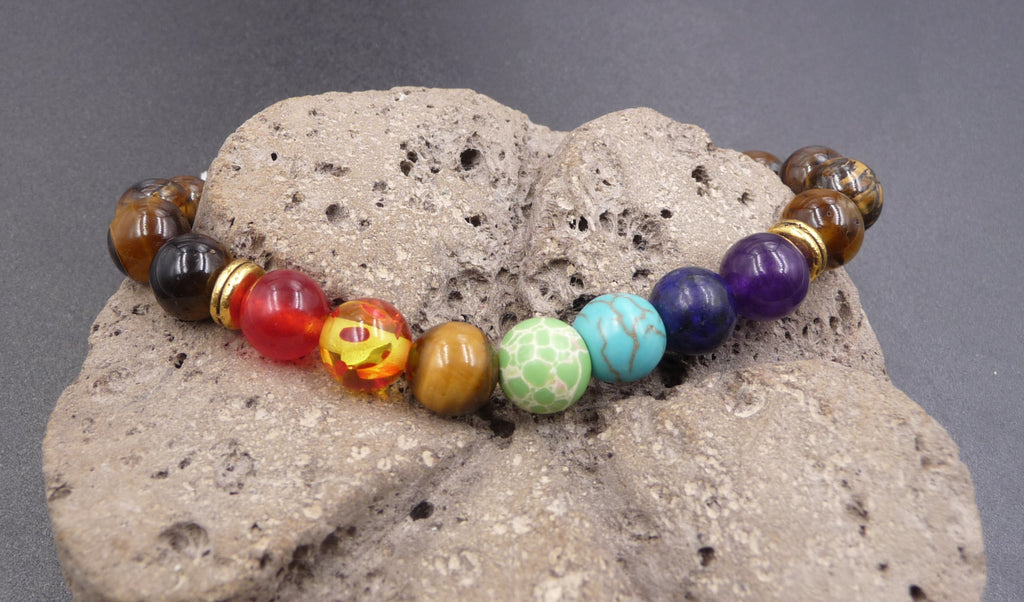 Bracelet 7 chakras en Oeil de Tigre - lithothérapie